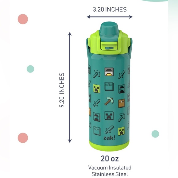 Minecraft Zak Designs 20oz Kids Straw Water Bottle, Stainless Steel Vacuum - Picture 3 of 10